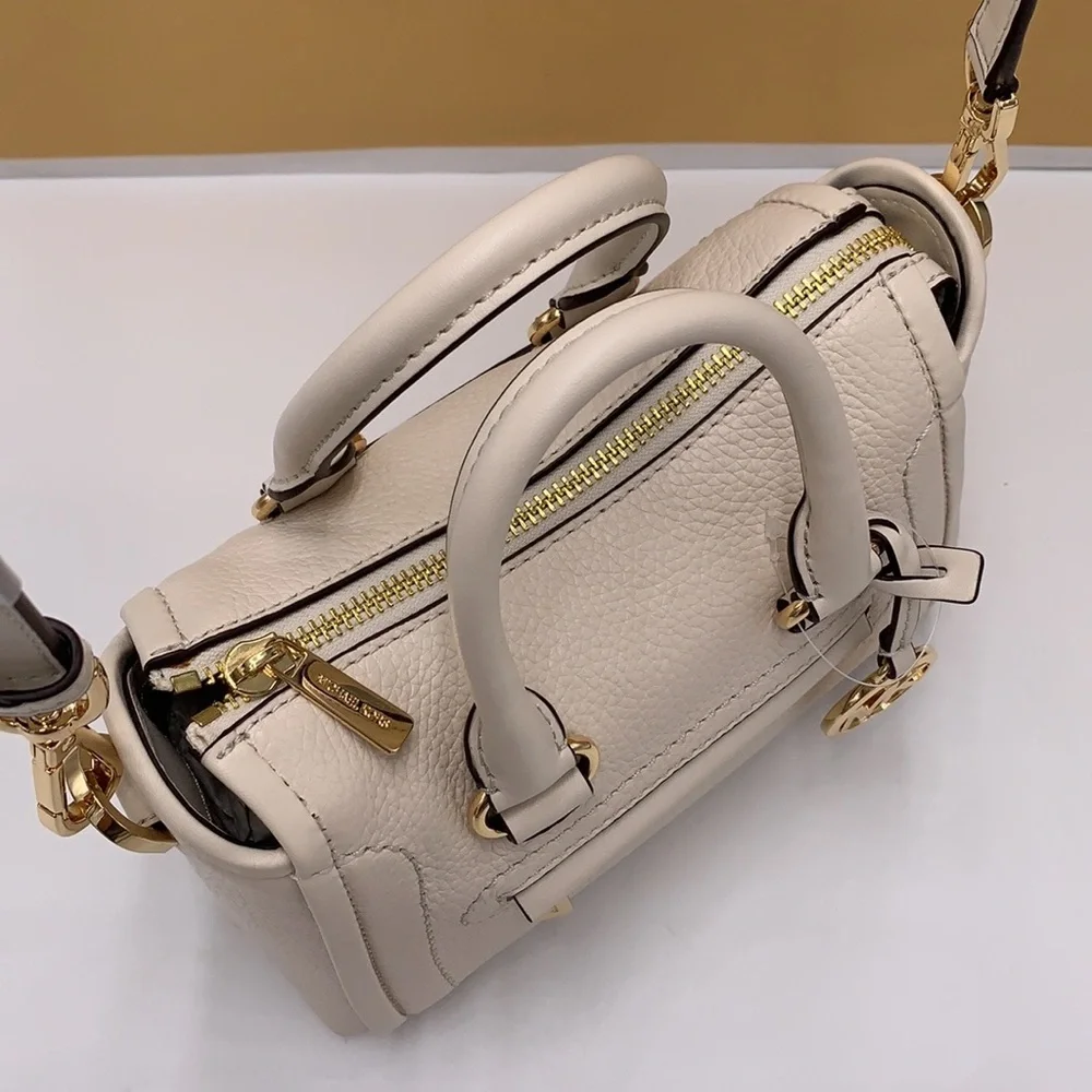 Michael Kors Carine Extra-Small Pebbled Leather Satchel Crossbody  Light Cream